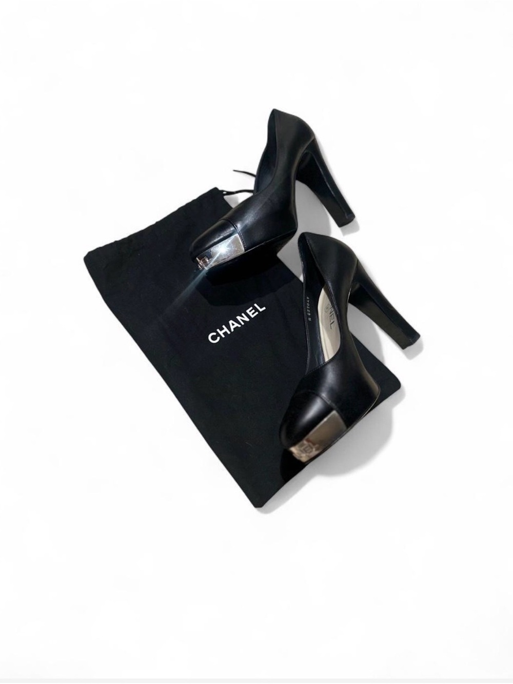 CHANEL Black Leather Platform Pumps